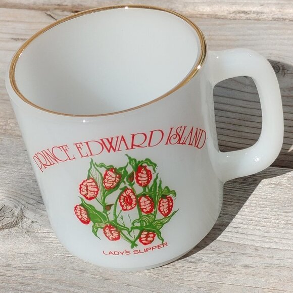 Rare Glasbake Prince Edward Island Lady's Slipper Milk Glass Mug - Picture 1 of 4